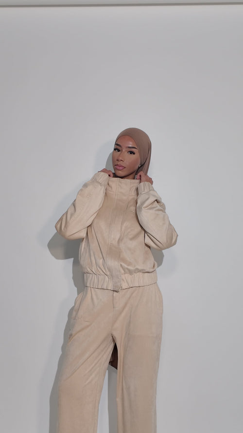 Suede Funnel-Neck Jacket