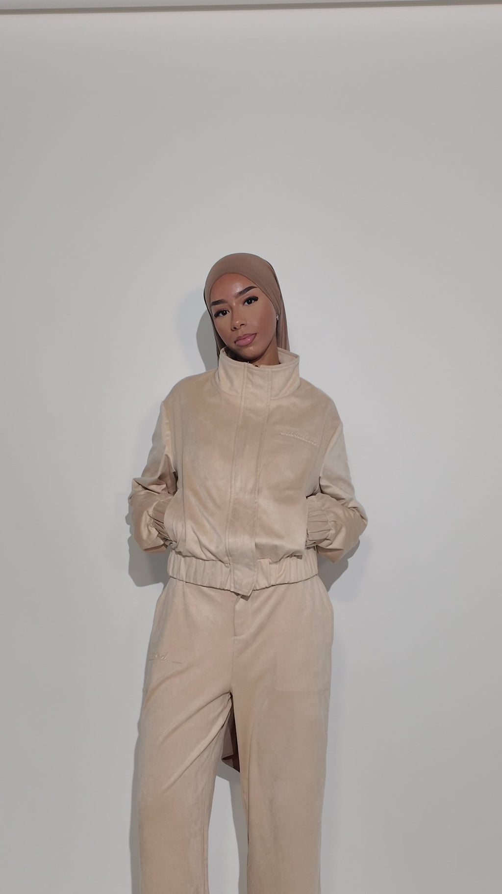 Suede Funnel-Neck Jacket