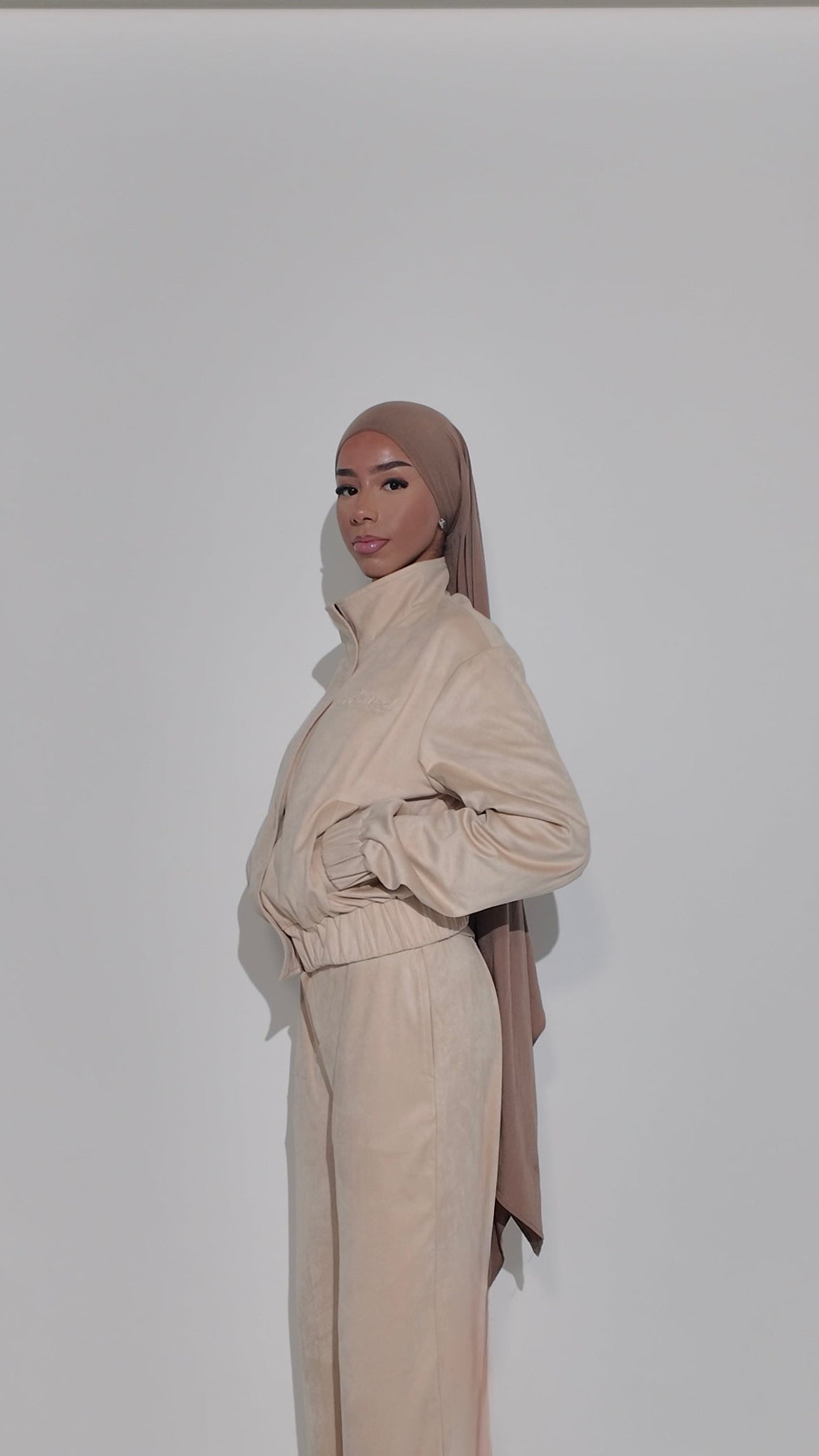 Suede Funnel-Neck Jacket