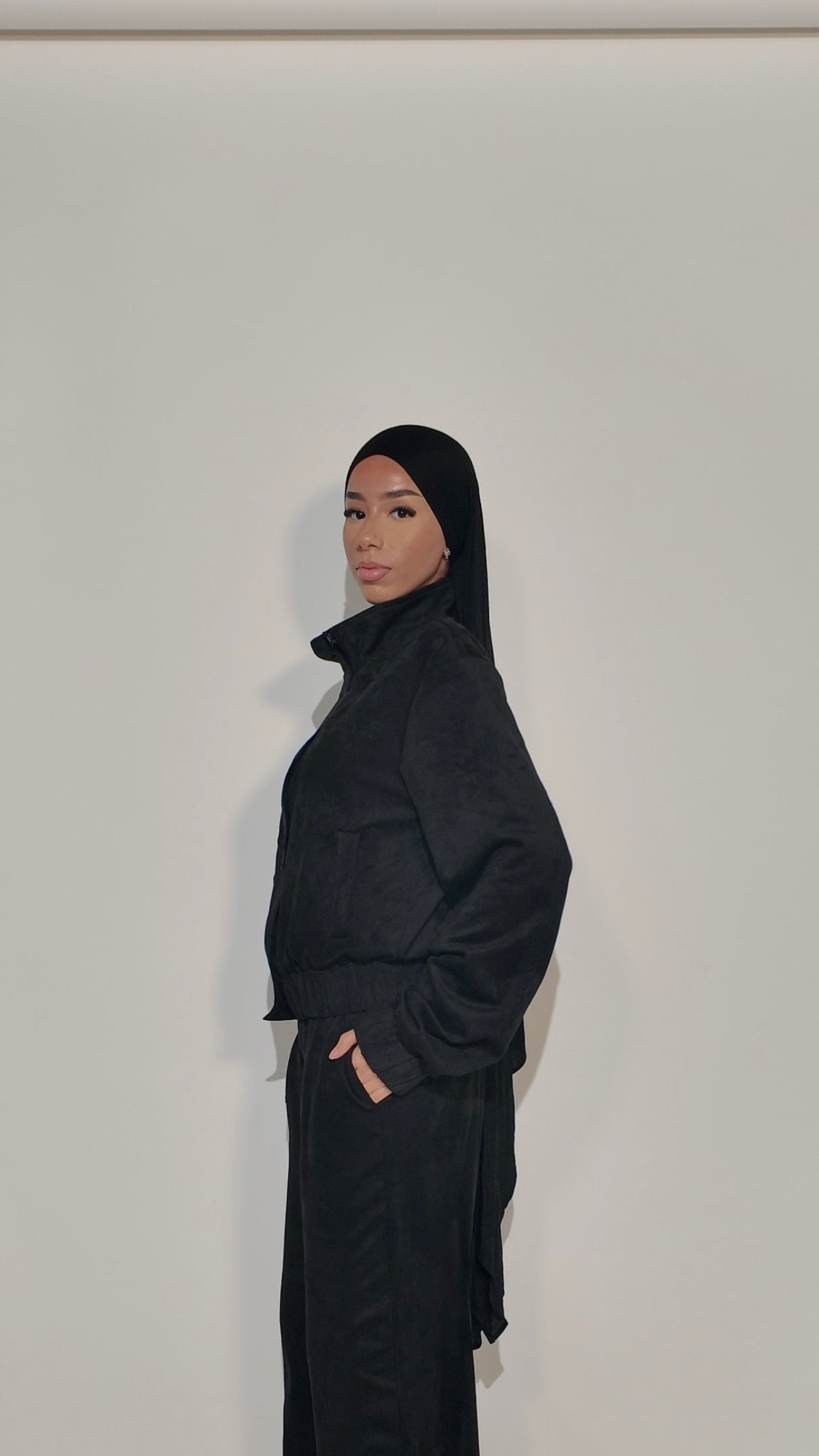 Suede Funnel-Neck Jacket