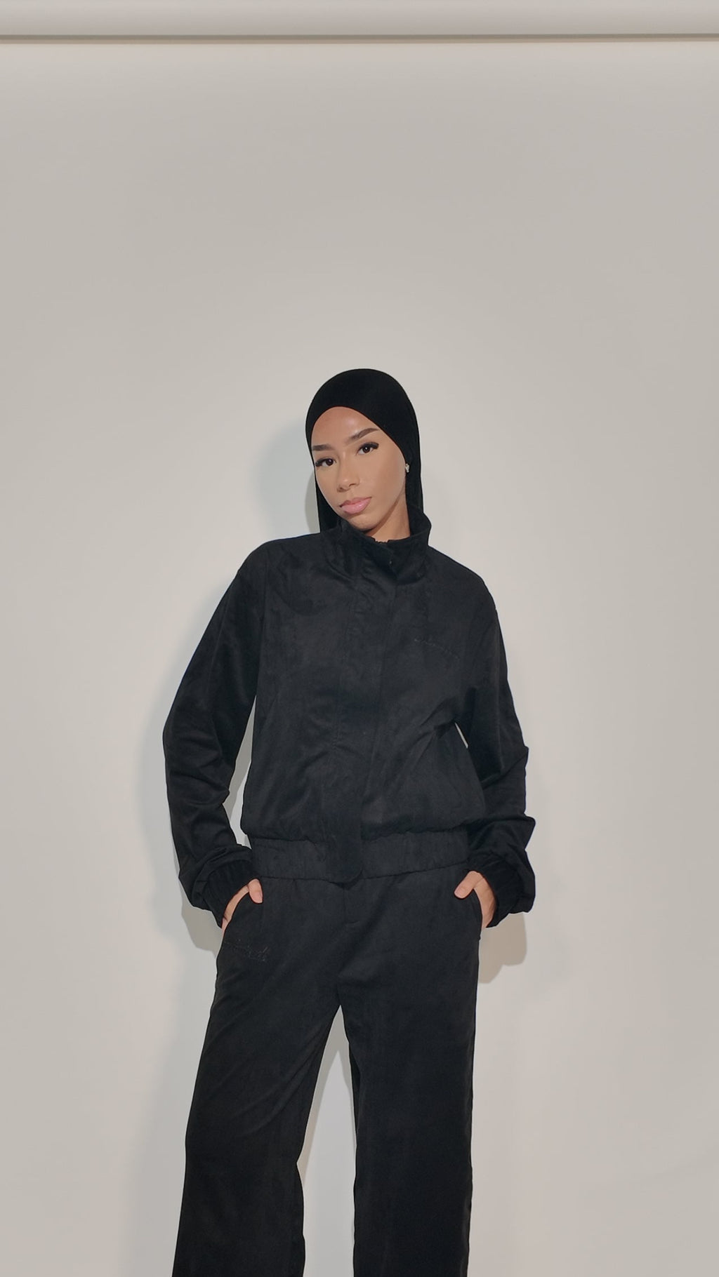 Suede Funnel-Neck Jacket