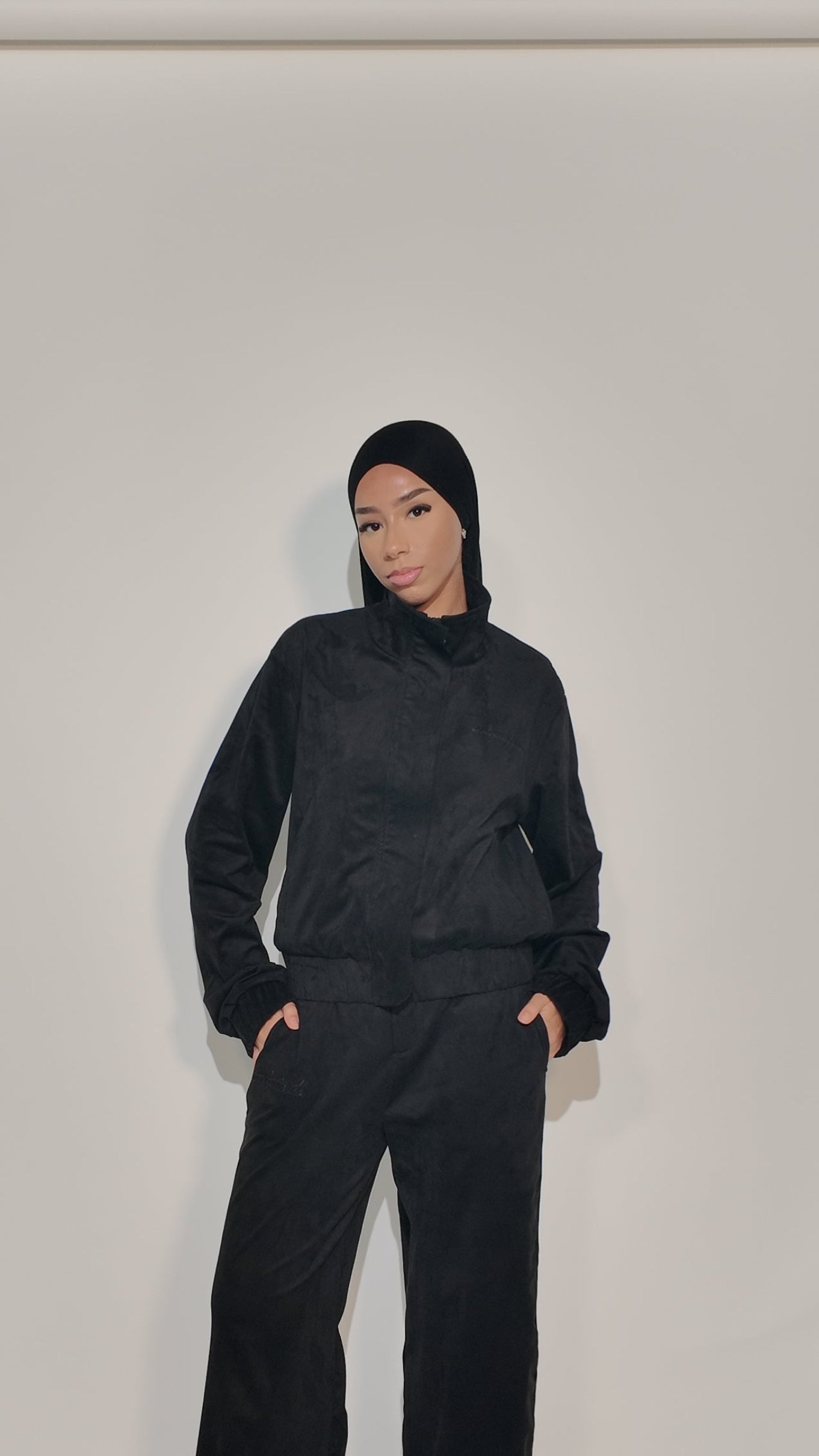 Suede Funnel-Neck Jacket