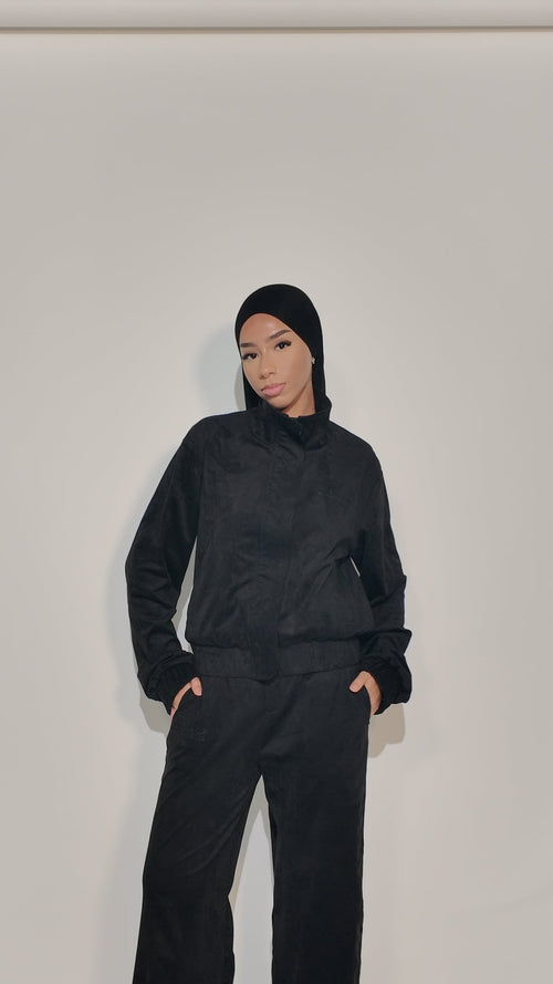 Suede Funnel-Neck Jacket