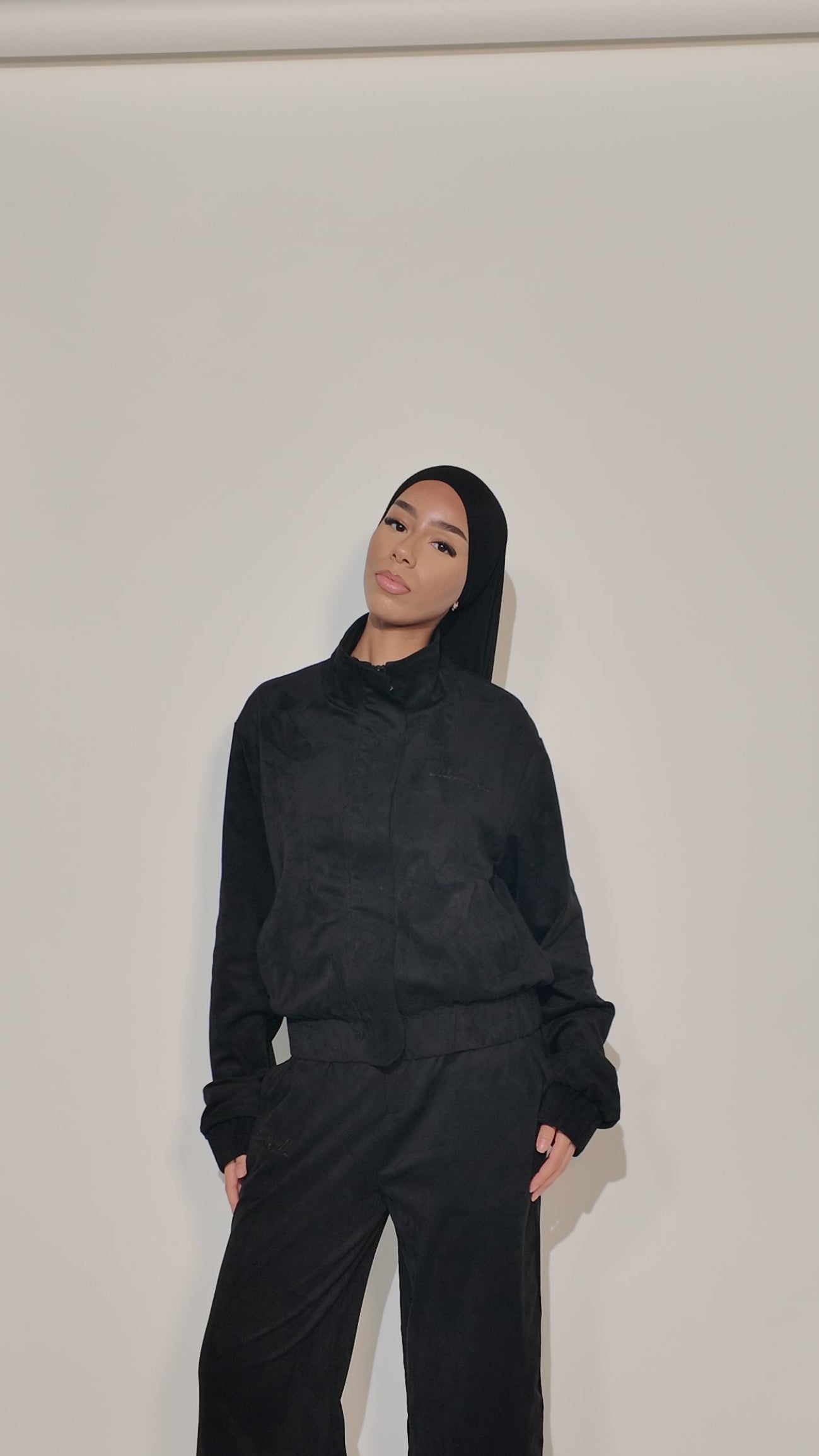 Suede Funnel-Neck Jacket