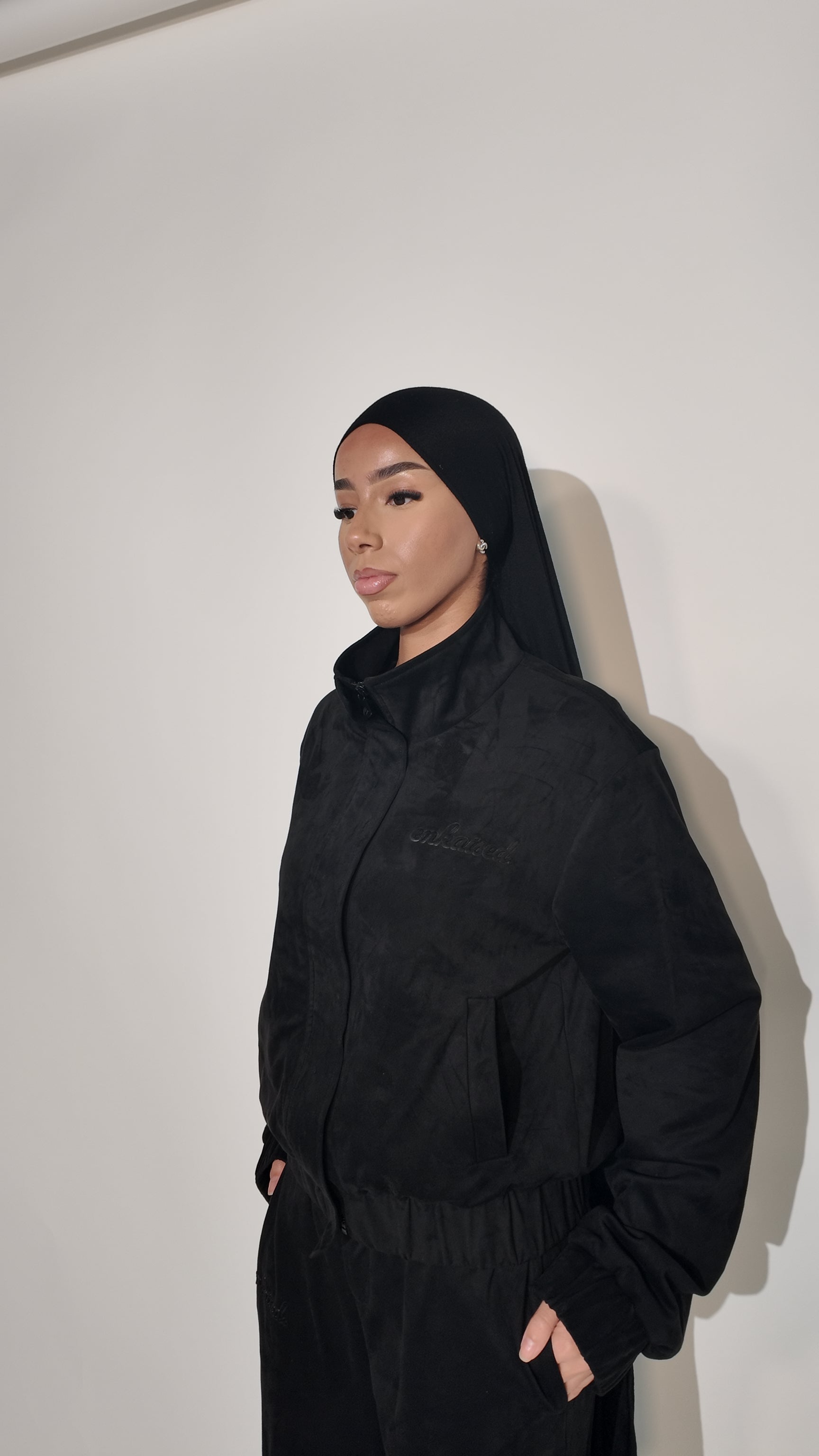 Suede Funnel-Neck Jacket